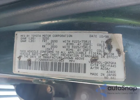 1999 Toyota 4Runner Sr5 V6 from USA, damaged, VIN JT3GN86RXX0101663